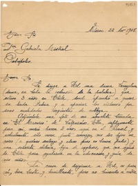 [Carta] 1945 nov. 22, Niteroi, [Brasil] [a] Gabriela Mistral, Petrópolis