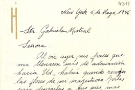 [Carta] 1946 mayo 5, New York [a] Gabriela Mistral