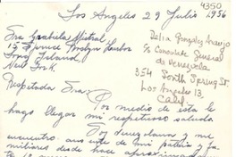 [Carta] 1956 jul. 29, Los Angeles, California [a] Gabriela Mistral, Long Island, New York