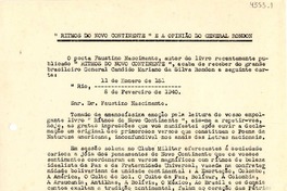 [Carta] 1940 feb. 8, Río de Janeiro [a] Faustino Nascimento