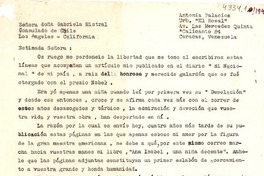 [Carta] 1949, Caracas, Venezuela [a] Gabriela Mistral, Los Ángeles, California