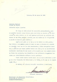 [Carta] 1950 mar. 31, Caracas [a] Gabriela Mistral, México