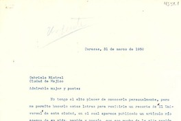 [Carta] 1950 mar. 31, Caracas [a] Gabriela Mistral, México
