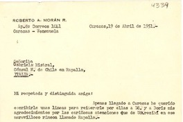 [Carta] 1951 abr. 19, Caracas, Venezuela [a] Gabriela Mistral, Rapallo, Italia