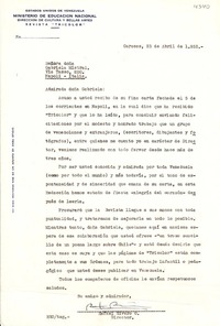 [Carta] 1952 abr. 23, Caracas, Venezuela [a] Gabriela Mistral, Napoli, Italia