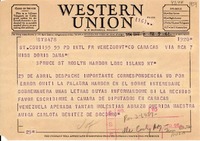 [Telegrama] 1954 mayo 7, Caracas Venezuela [a] Doris Dana, Nueva York