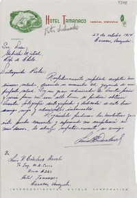 [Carta] 1954 oct. 27, Caracas Venezuela [a] Gabriela Mistral, Chile