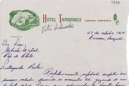 [Carta] 1954 oct. 27, Caracas Venezuela [a] Gabriela Mistral, Chile