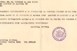 [Telegrama] 1943, Río de Janeiro [a] Edmundo da Luz Pinto
