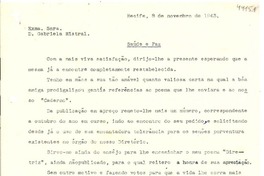 [Carta] 1943 nov. 9, Recife [a] Gabriela Mistral