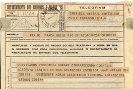 [Telegrama] 1943 nov. 13, Petrópolis [a] Gabriela Mistral
