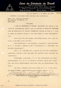 [Carta] 1944 mar. 9, Río de Janeiro [a] Gabriela Mistral