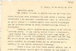[Carta] 1944 abr. 19, S. Paulo, [Brasil] [a] Gabriela Mistral