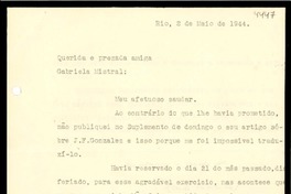 [Carta] 1944 mayo 2, Río de Janeiro [a] Gabriela Mistral