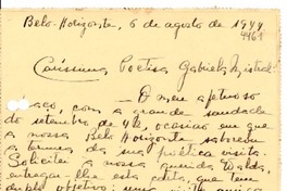 [Carta] 1944 ago. 6, Belo Horizonte, [Brasil] [a] Gabriela Mistral, Petrópolis