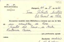 [Tarjeta] 1944 mayo 26, Petrópolis [a] Gabriela Mistral
