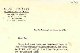 [Carta] 1944 jun. 1, Río de Janeiro [a] Gabriela Mistral