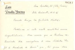 [Carta] 1944 jun. 11, Belo Horizonte [a] Gabriela Mistral