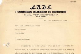 [Carta] 1944 nov. 13, Río de Janeiro [a] Gabriela Mistral, Petrópolis