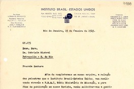 [Carta] 1945 ene. 15, Río de Janeiro [a] Gabriela Mistral, Petrópolis