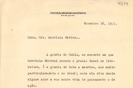 [Carta] 1945 nov. 16, Río de Janeiro [a] Gabriela Mistral