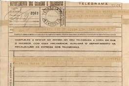 [Telegrama] 1945 nov. 17, Rio DF, [Brasil] [a] Gabriela Mistral, Consul do Chile, Petrópolis, RJ, [Brasil]