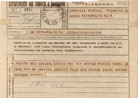 [Telegrama] 1945 nov. 19, Petropolis, RJ, [Brasil] [a] Gabriela Mistral, Petropolis, RJ, [Brasil]