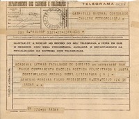 [Telegrama] 1945 nov. 23, S. Paulo, [Brasil] [a] Gabriella [i.e. Gabriela] Mistral, Consulado chileno, Petrópolis, RJ, [Brasil]