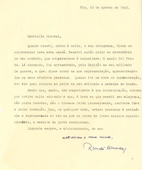 [Carta] 1945 ago. 13, Río de Janeiro [a] Gabriela Mistral