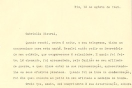 [Carta] 1945 ago. 13, Río de Janeiro [a] Gabriela Mistral