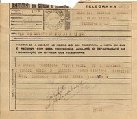 [Telegrama] 1945 nov. 16, [Brasil?] [a] Gabriela Mistral, Petrópolis, RJ, [Brasil]
