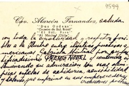 [Tarjeta] [1945 nov.], [Brasil] [a] Gabriela Mistral, Petrópolis