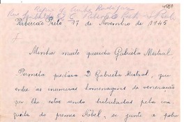 [Carta] 1945 nov. 17, Ribeirao Preto, Sao Paulo [a] Gabriela Mistral