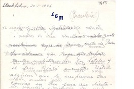 [Carta] 1946 ene. 20, Stockolm [a] Gabriela Mistral