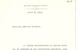 [Carta] 1946 abr. 8, Río de Janeiro [a] Gabriela Mistral