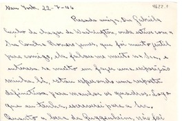 [Carta] 1946 jul. 22, New York [a] Gabriela [Mistral]