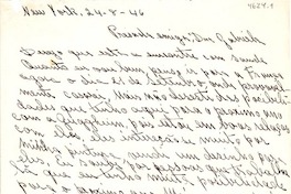 [Carta] 1946 ago. 24, New York [a] Gabriela [Mistral]