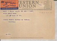 [Telegrama] 1949 jul. 2, Jalapa, Veracruz, México [a] Doris Dana