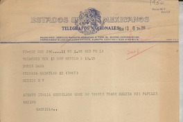 [Telegrama] 1950 nov. 13, Veracruz, México [a] Doris Dana, México D.F.