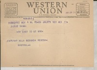[Telegrama] 1950 jun. 23, Jalapa, Veracruz, México [a] Doris Dana, Nueva York