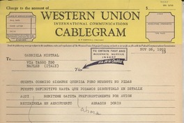 [Telegrama] 1952 nov. 26 [a] Gabriela Mistral, Naples, Italy