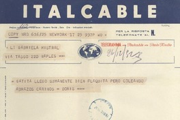 [Telegrama] 1952 dic. 26, New York, [EE.UU.] [a] Gabriela Mistral, Naples, [Italia]