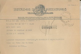 [Telegrama] 1950 sept. 22, Veracruz, [México] [a] Doris Dana, México D.F. , [México]
