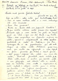 [Carta] 1949 jul. 23, Sao Paulo [a] Gabriela Mistral