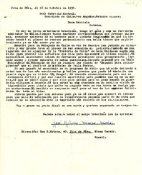 [Carta] 1950 oct. 28, Jeriz de Forá, Mina Gerais, Brasil [a] Gabriela Mistral, Los Angeles, Estados Unidos