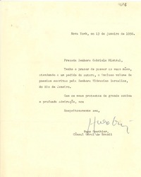 [Carta] 1956 ene. 13, Nova York, [Estados Unidos] [a] Gabriela Mistral, [Estados Unidos]