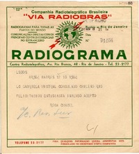 [Telegrama] 1945 nov. 18, [Buenos] Aires [a] Gabriela Mistral, Consulado chileno, Rio de Janeiro