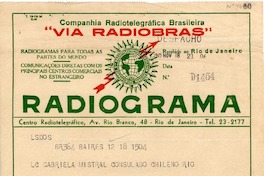 [Telegrama] 1945 nov. 18, [Buenos] Aires [a] Gabriela Mistral, Consulado chileno, Rio de Janeiro
