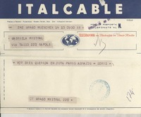 [Telegrama] 1952 jun. 15, Muenchen, [Alemania] [a] Gabriela Mistral, Napoli, [Italia]