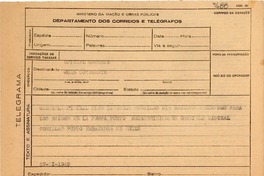 Telegrama 1945 nov. 27,[Petrópolis, Brasil a] Juan Goyanarte, [Buenos Aires, Argentina]